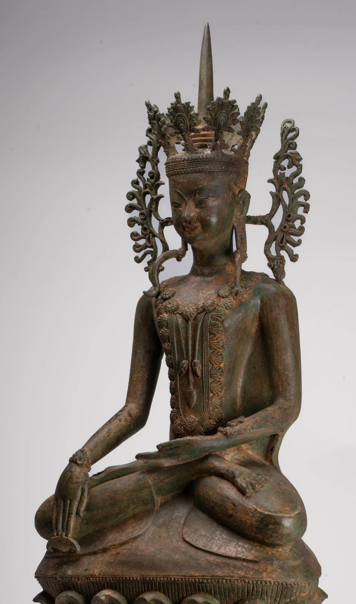 Large Buddha Statue - Antique Burmese Style Bronze Shan Enlightenment Seated Buddha Statue - 104cm/42"