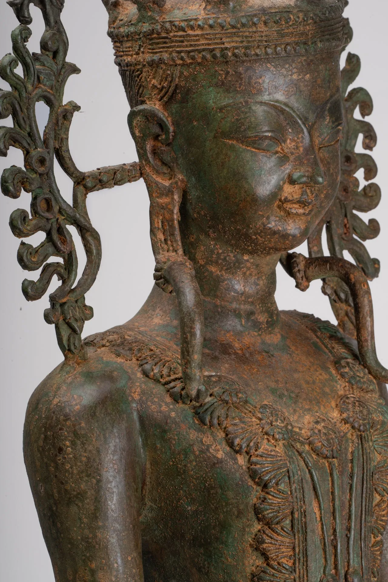 Large Buddha Statue - Antique Burmese Style Bronze Shan Enlightenment Seated Buddha Statue - 104cm/42"