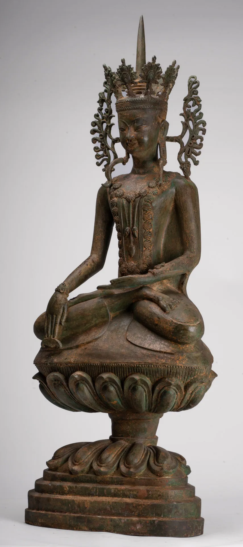 Large Buddha Statue - Antique Burmese Style Bronze Shan Enlightenment Seated Buddha Statue - 104cm/42"