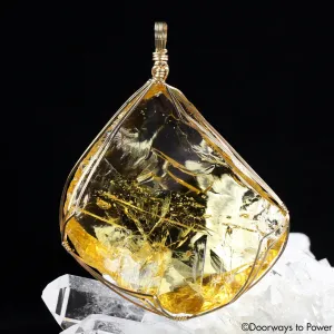 Lemurian Amber Andara Crystal Pendant 14k 'Cosmos glows from Within'