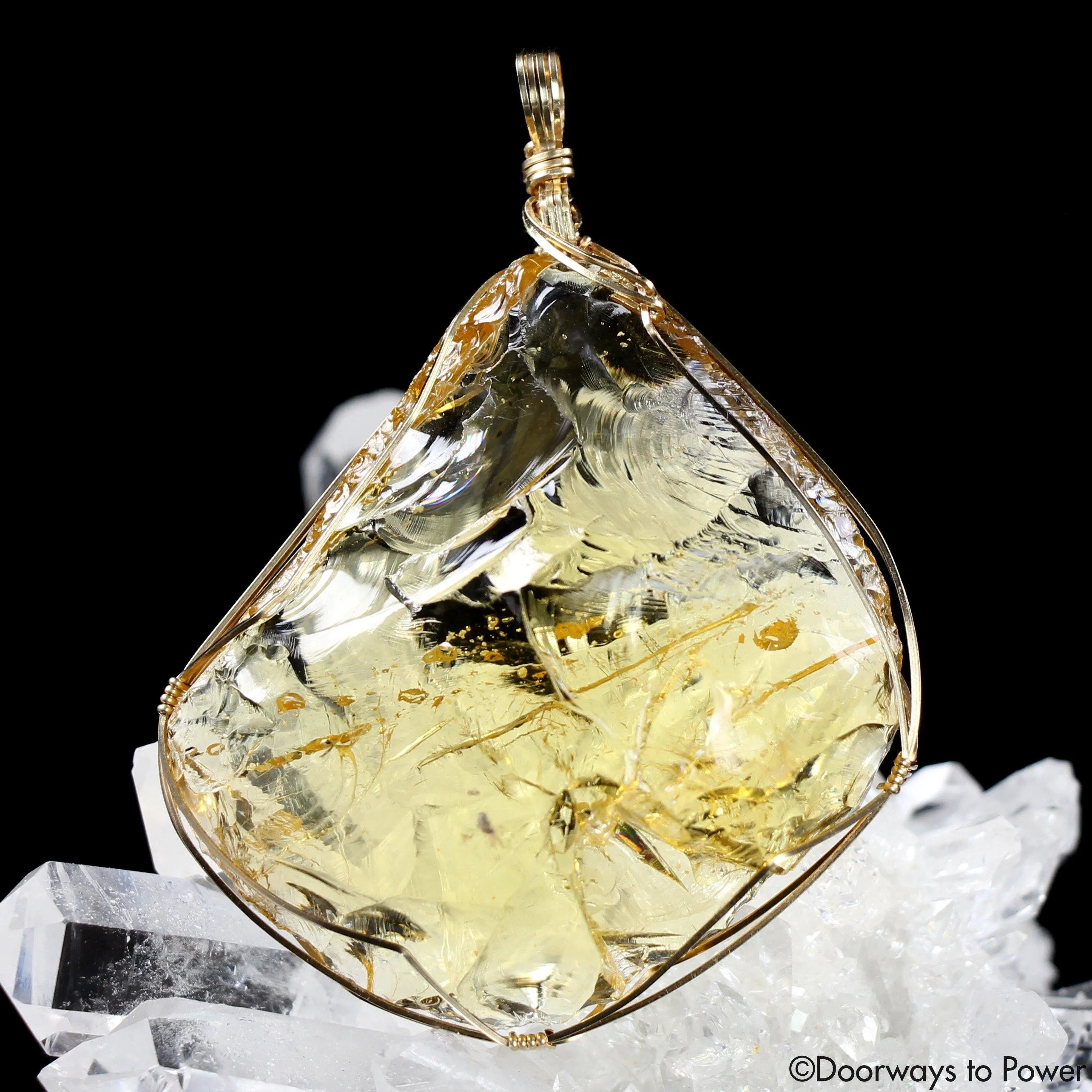 Lemurian Amber Andara Crystal Pendant 14k 'Cosmos glows from Within'