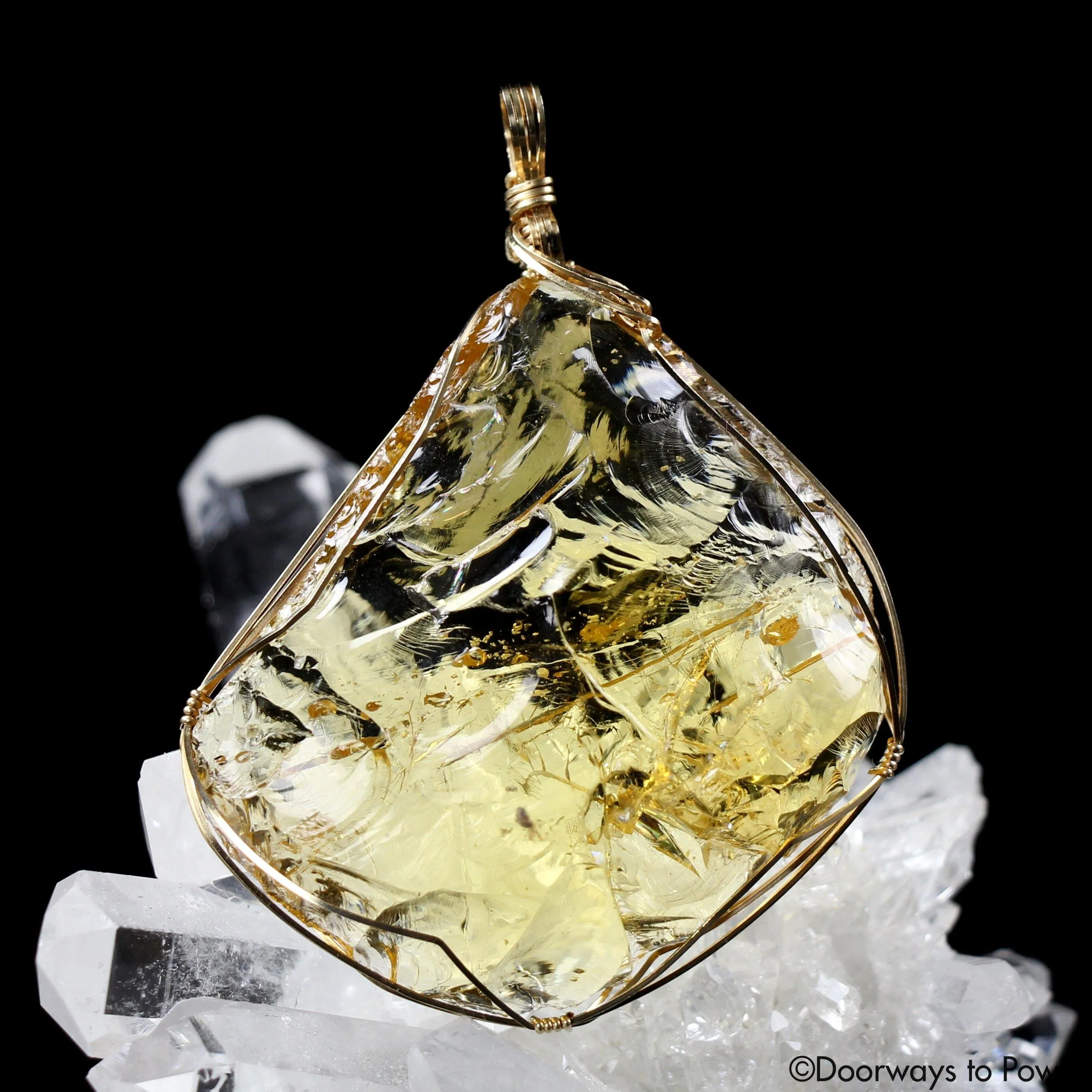 Lemurian Amber Andara Crystal Pendant 14k 'Cosmos glows from Within'