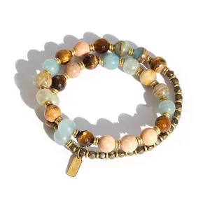 Lemurian Aquatine and Tiger's Eye Mala Bracelet