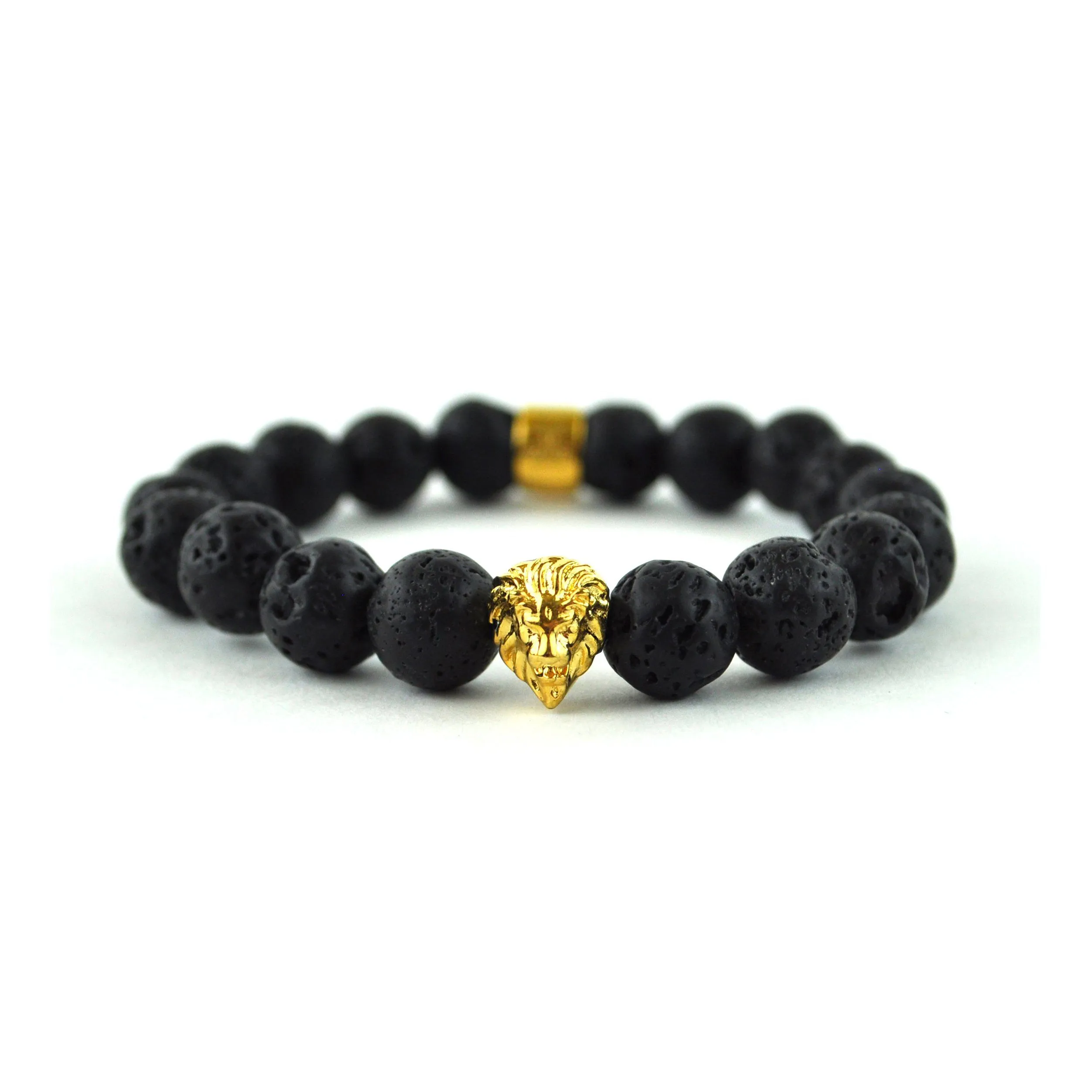 Lion Head Lava Stone Beaded Bracelet