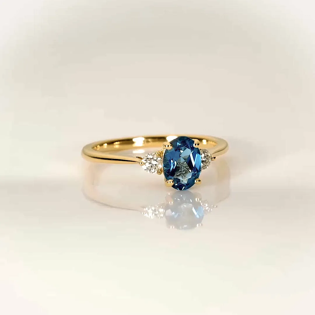 London Blue Topaz and Diamond Ring 14k Gold - Kindra