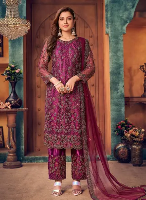 Magenta Pink Embroidered Pakistani Salwar Suit