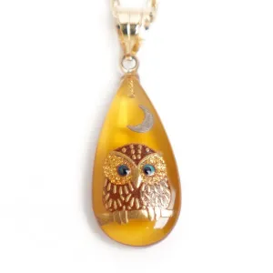 Maki-e Urushi Lacquer Pendant Necklace - White Tortoiseshell / Owl -, Traditional Japanese Urushi Lacquer Jewelry