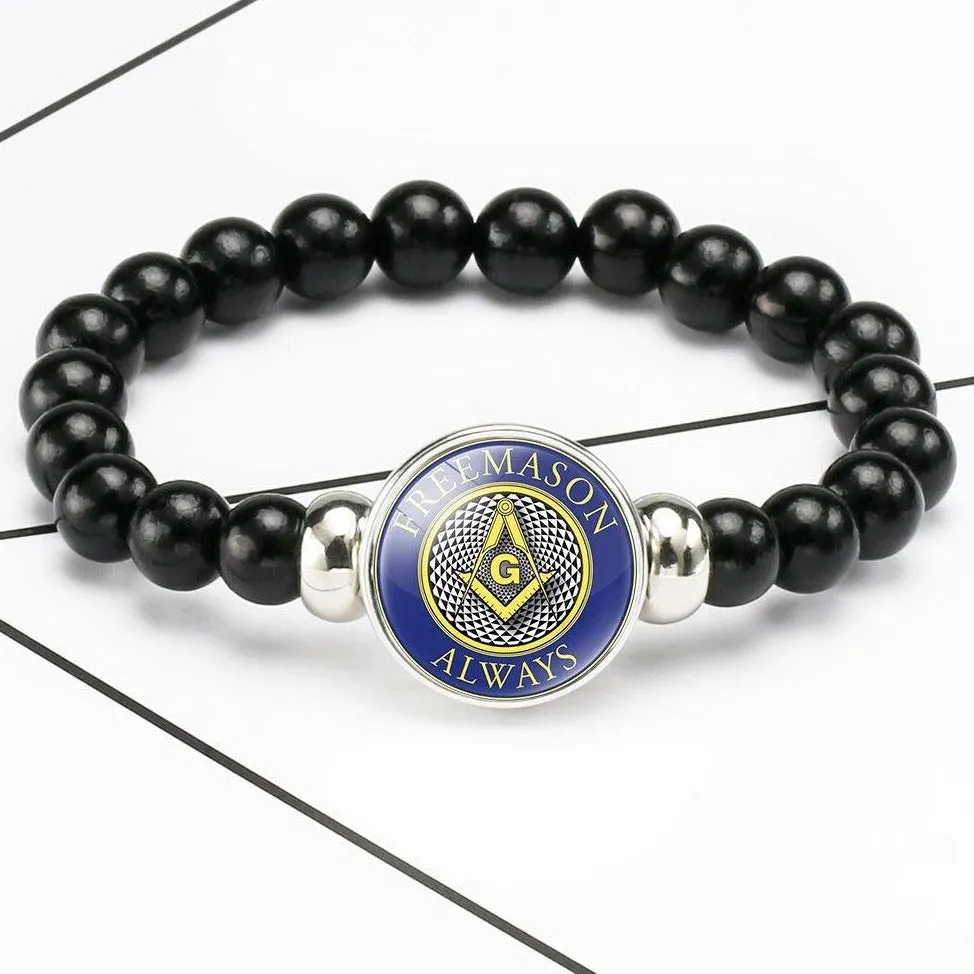 Master Mason Blue Lodge Bracelet - Blue & Yellow With Black Beads