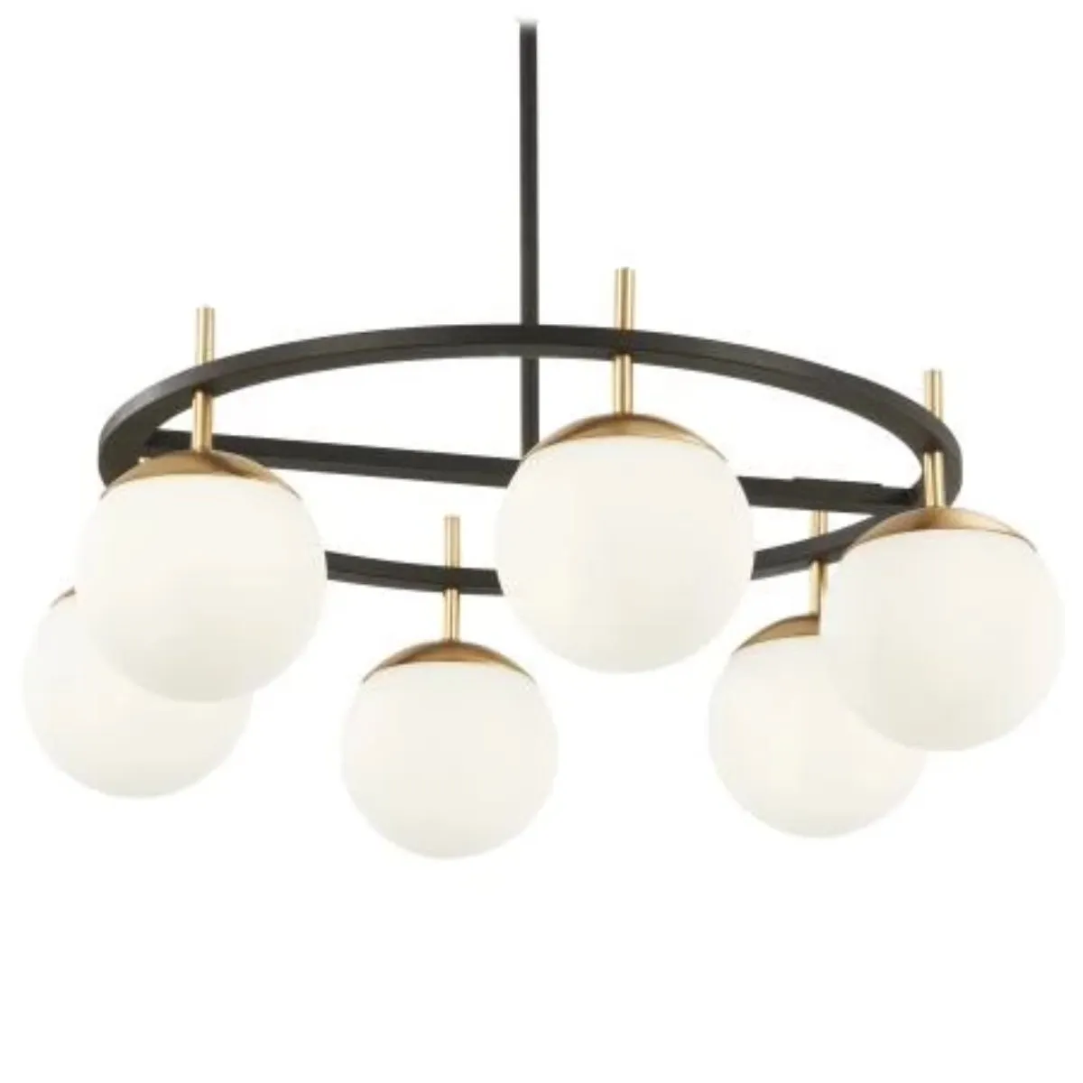 Mid Century Gothic Ceiling Pendant With White Globes