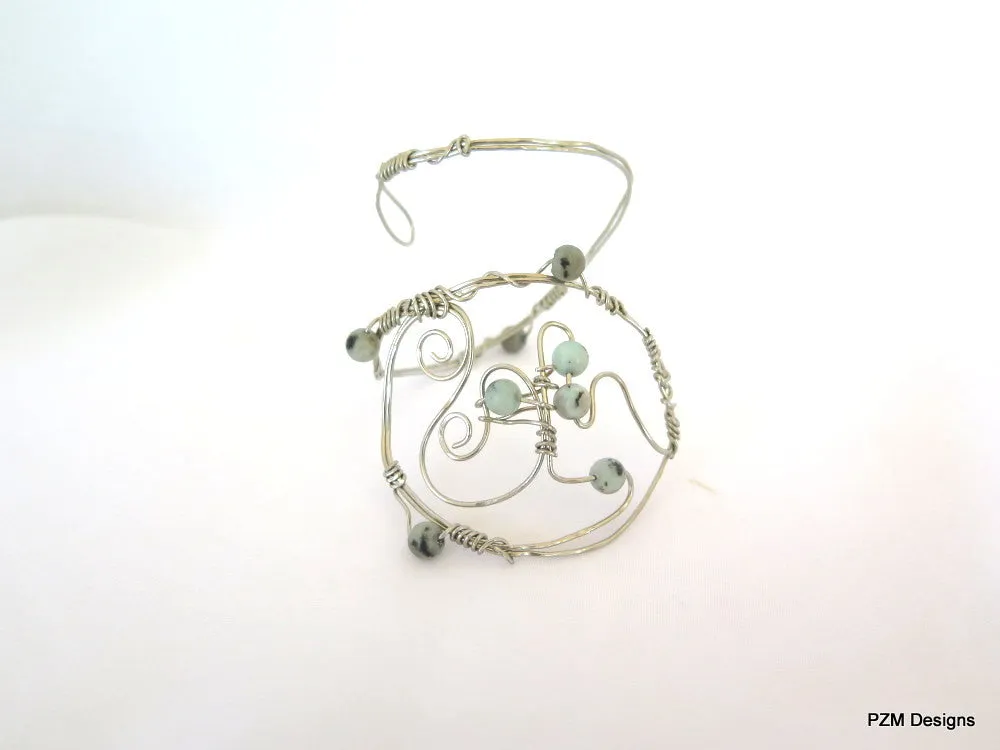 Mint Jasper Hand Bracelet, Wire Wrapped Hand Cuff, Boho Chic Wrist Cuff