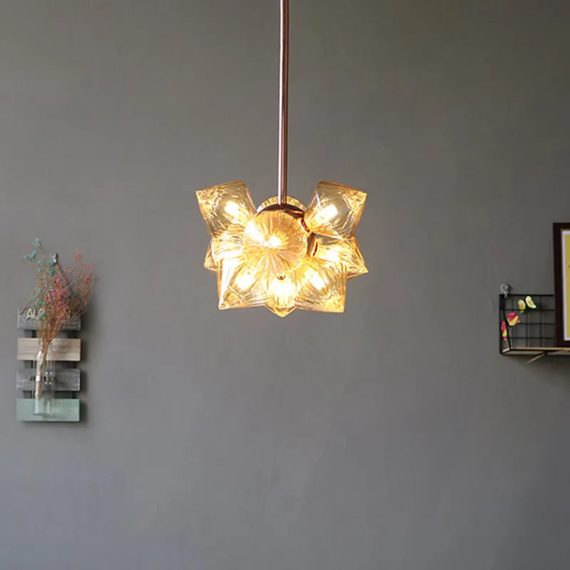 Modern Amber Glass Pyramid Chandelier Lamp - 9/12 Bulb Pendant Lighting Fixture for Living Room