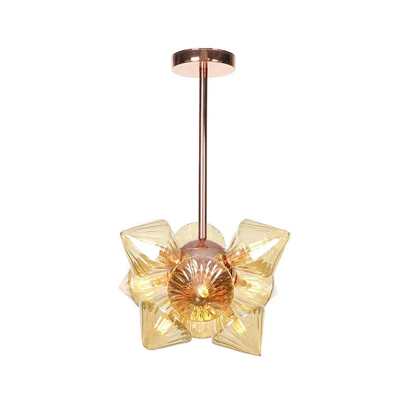 Modern Amber Glass Pyramid Chandelier Lamp - 9/12 Bulb Pendant Lighting Fixture for Living Room