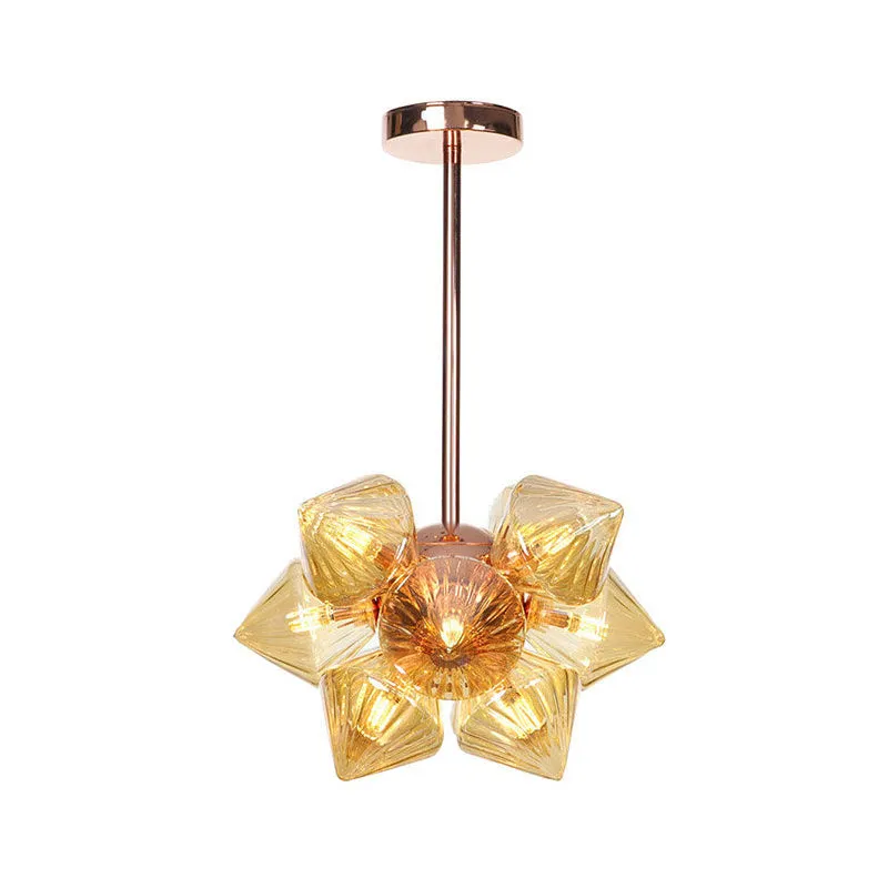 Modern Amber Glass Pyramid Chandelier Lamp - 9/12 Bulb Pendant Lighting Fixture for Living Room