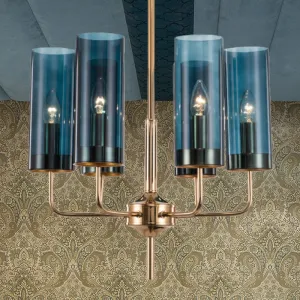 Modern Cylinder Chandelier: Blue/Amber Glass Lights in Gold for Living Room