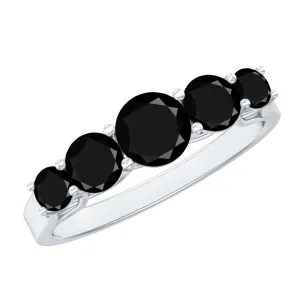 Natural Black Onyx 5 Stone Anniversary Ring in Graduated Style