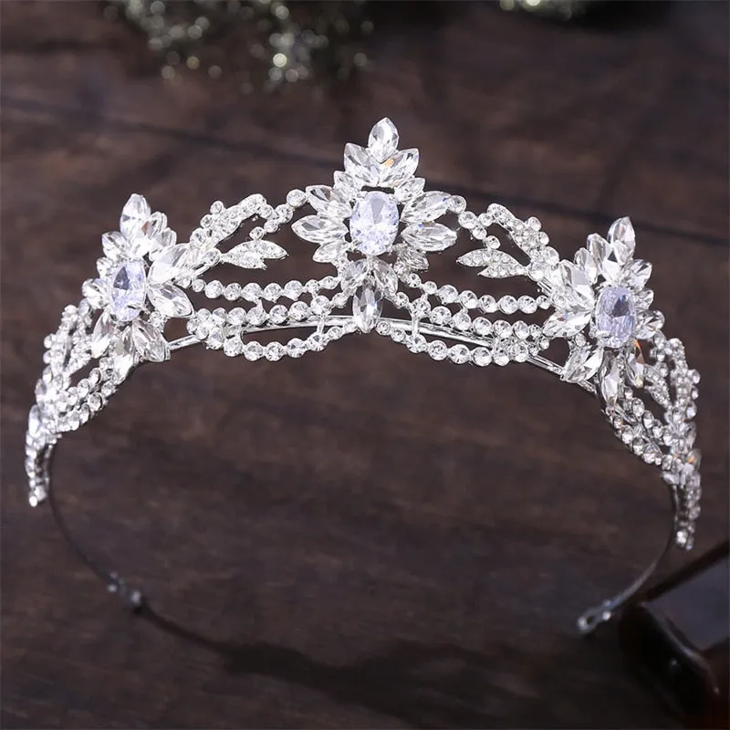 New Style Floral Medallions Tiara Inlaid with Zircon Crystal for Bride or Quinceanera