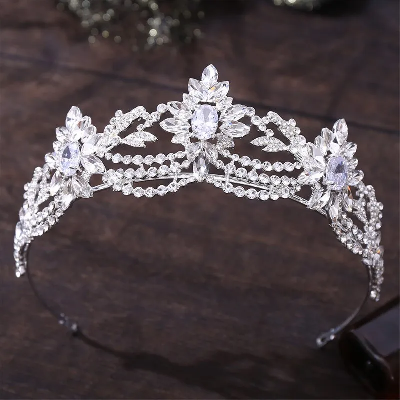 New Style Floral Medallions Tiara Inlaid with Zircon Crystal for Bride or Quinceanera