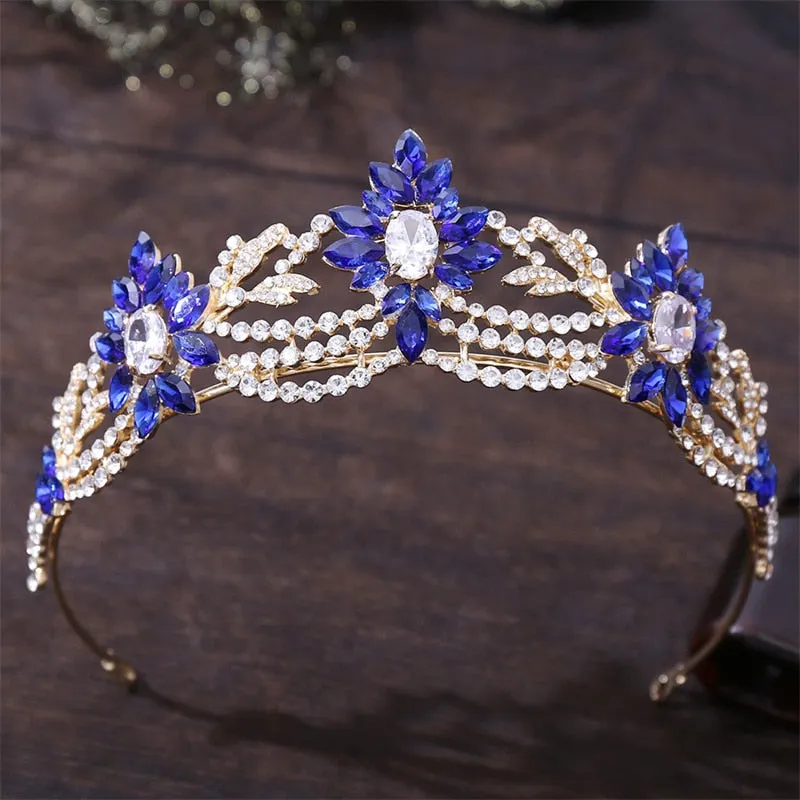 New Style Floral Medallions Tiara Inlaid with Zircon Crystal for Bride or Quinceanera