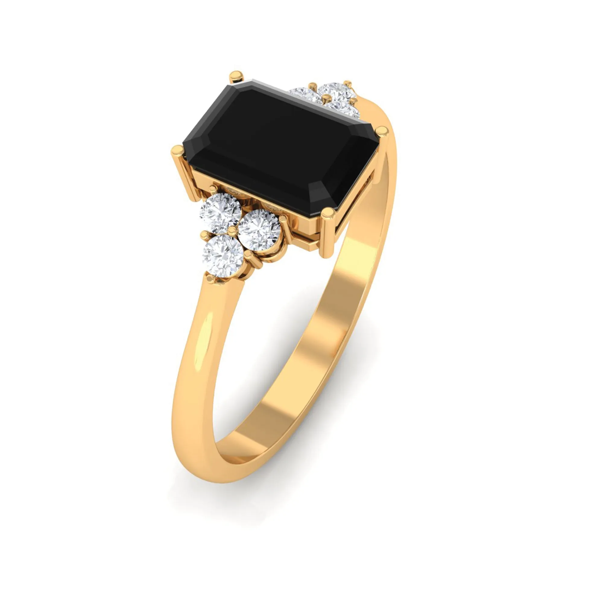 Octagon Created Black Diamond Solitaire Engagement Ring with Diamond Trio