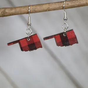 Oklahoma State Buffalo Plaid Wooden Dangle Earrings by Cate's Concepts, LLC