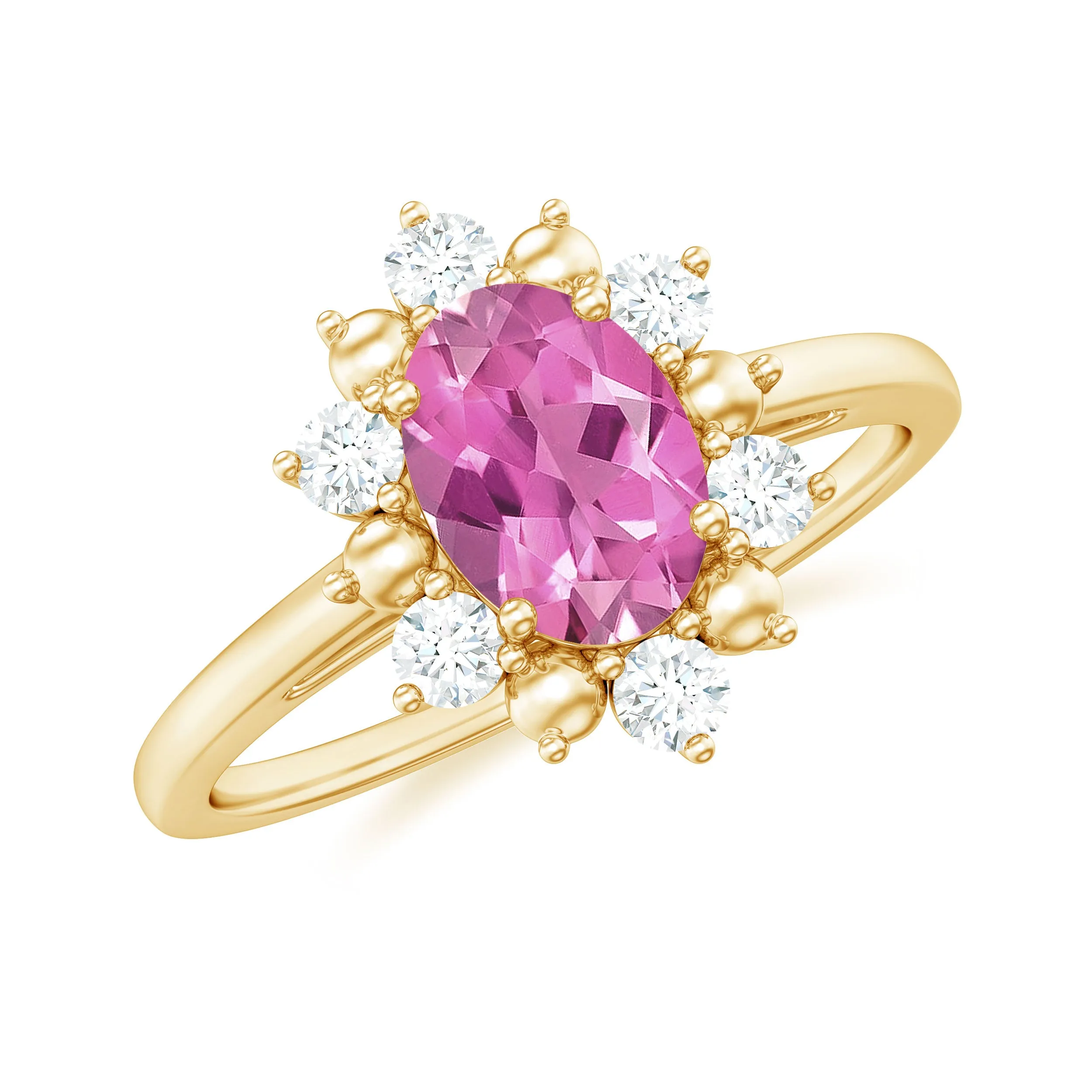 Oval Pink Tourmaline Floral Halo Engagement Ring with Diamond