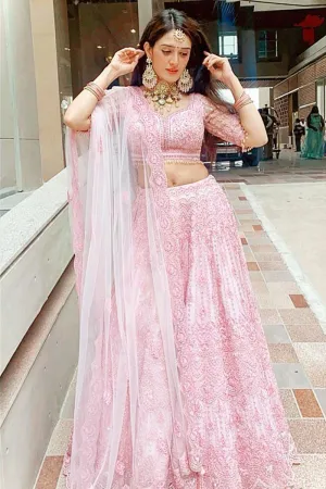 Pankhuri in Powder Pink Tulle Lehenga Choli Set