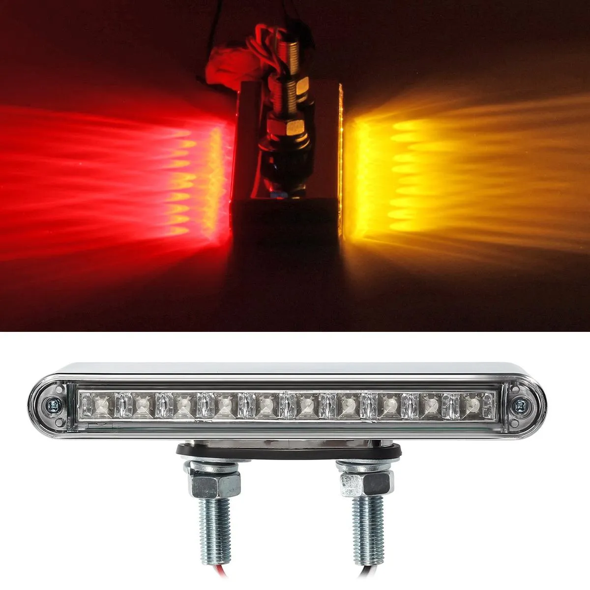 Partsam 2Pcs 6.5inch Double Face Truck Semi Trailer Light Bars 10LED Red/Amber Clear Lens Waterproof with Double Studs Sealed Dual Face Led Turn Signal Stop Tail Marker Lights 12V