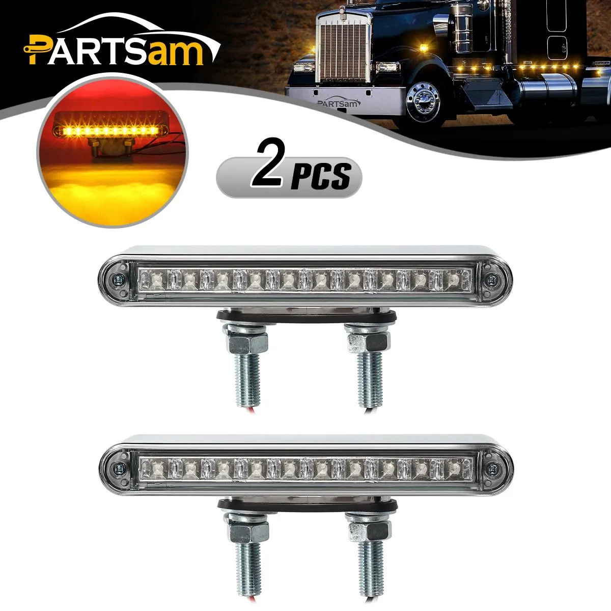 Partsam 2Pcs 6.5inch Double Face Truck Semi Trailer Light Bars 10LED Red/Amber Clear Lens Waterproof with Double Studs Sealed Dual Face Led Turn Signal Stop Tail Marker Lights 12V