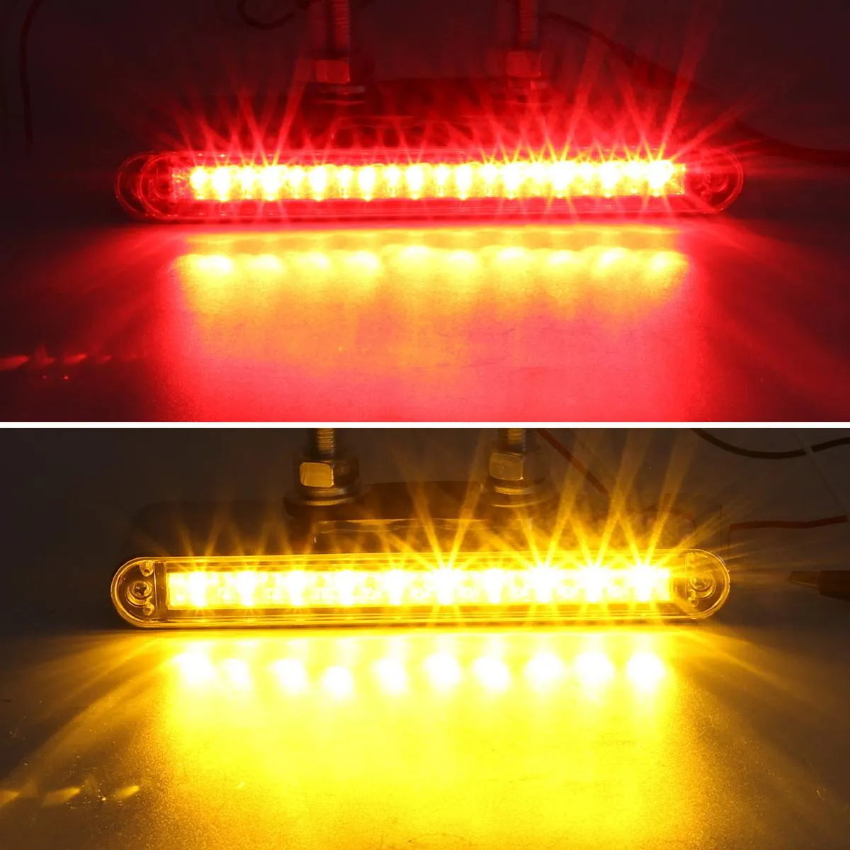 Partsam 2Pcs 6.5inch Double Face Truck Semi Trailer Light Bars 10LED Red/Amber Clear Lens Waterproof with Double Studs Sealed Dual Face Led Turn Signal Stop Tail Marker Lights 12V