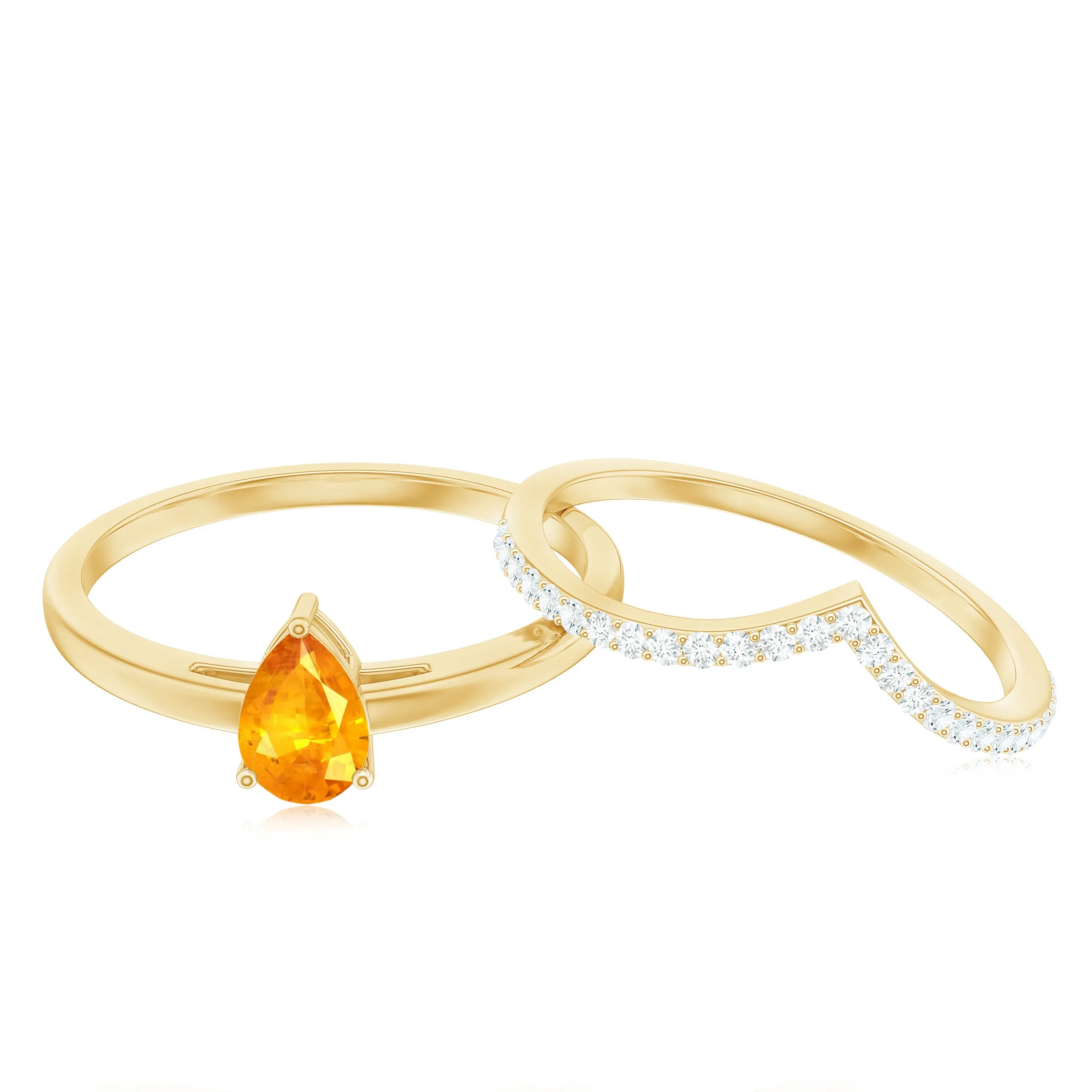 Pear Cut Orange Sapphire Ring Set with Diamond