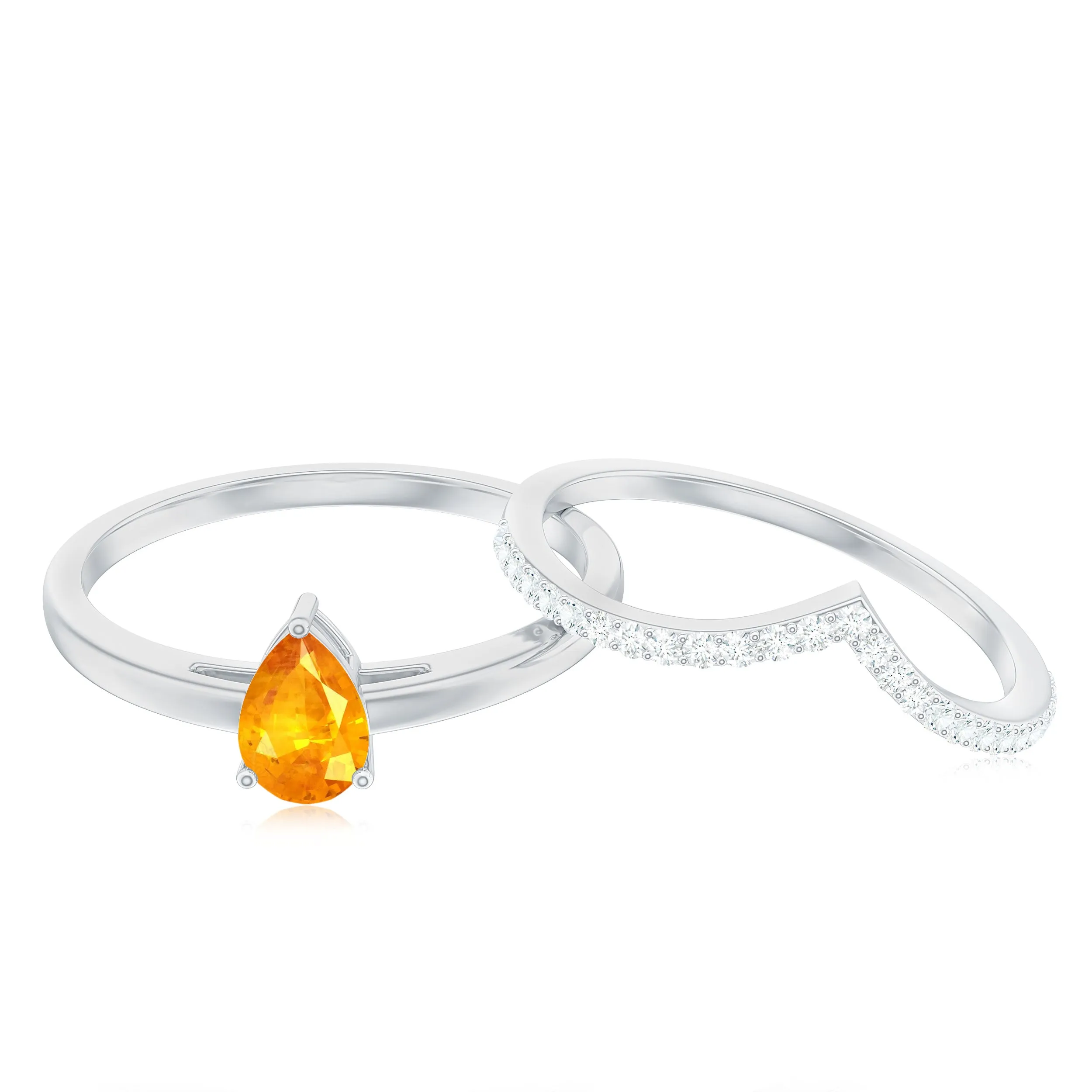 Pear Cut Orange Sapphire Ring Set with Diamond