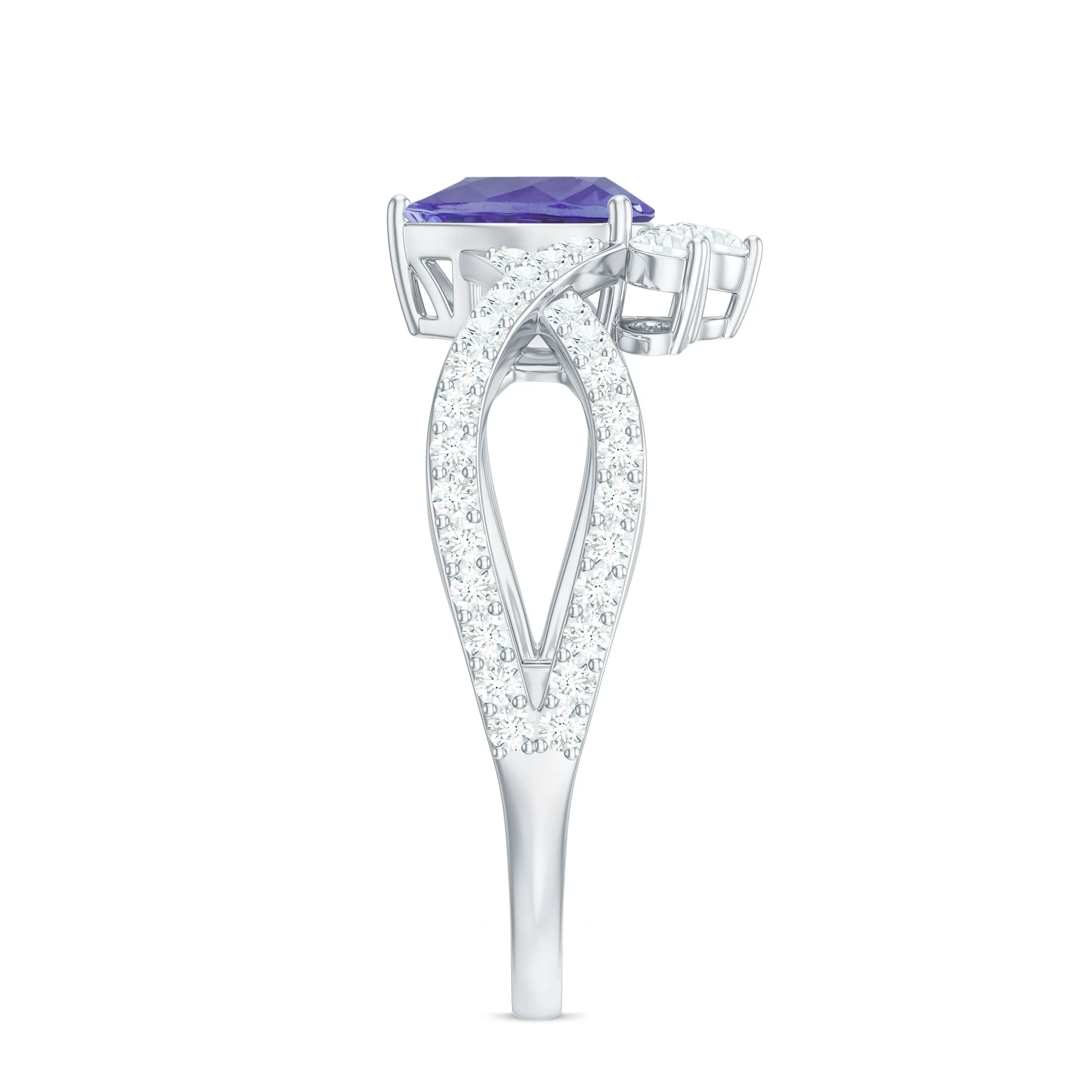 Pear Shape Tanzanite Solitaire Crossover Ring with Diamonds