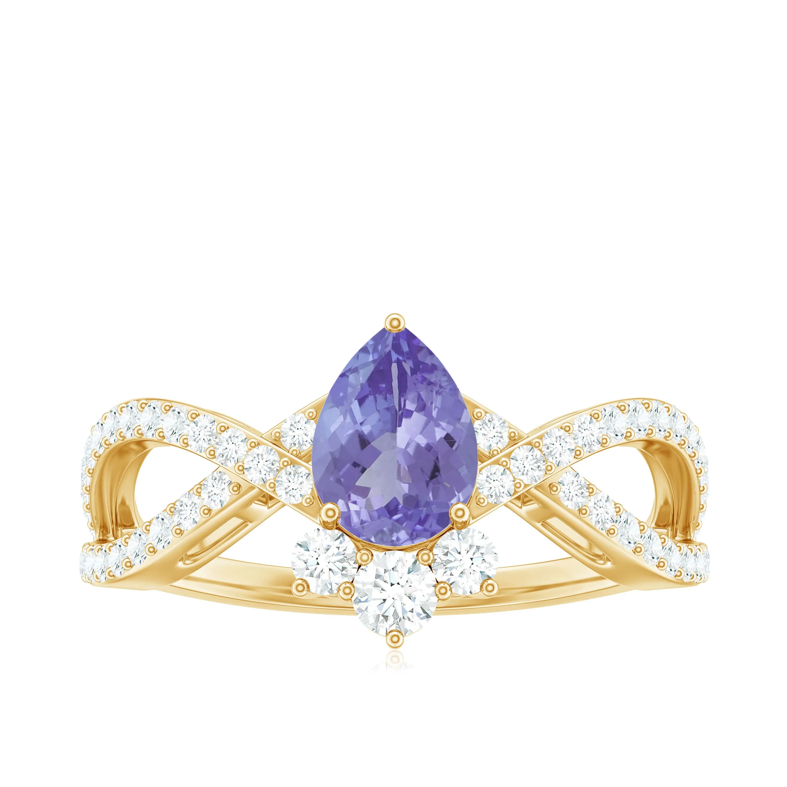 Pear Shape Tanzanite Solitaire Crossover Ring with Diamonds