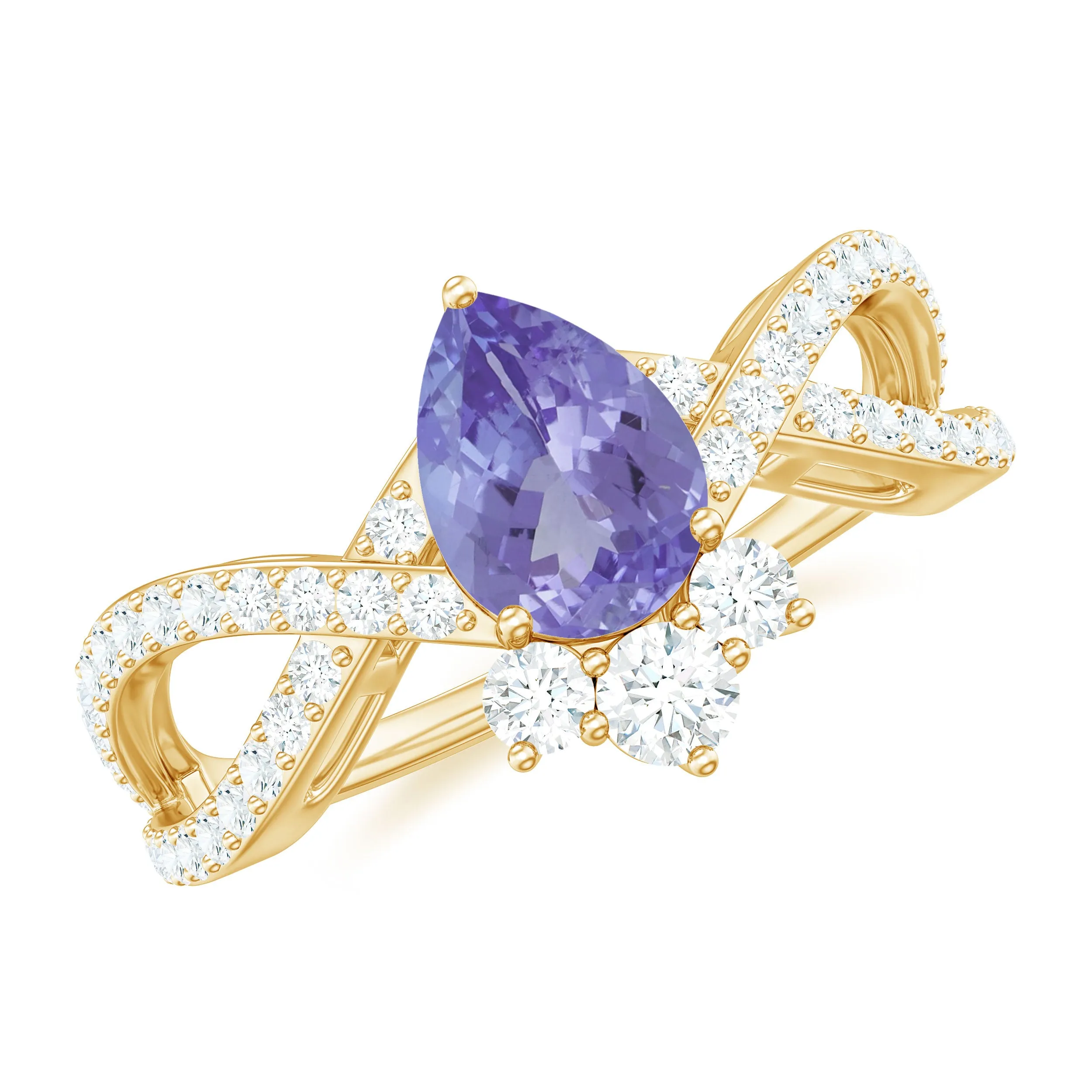 Pear Shape Tanzanite Solitaire Crossover Ring with Diamonds