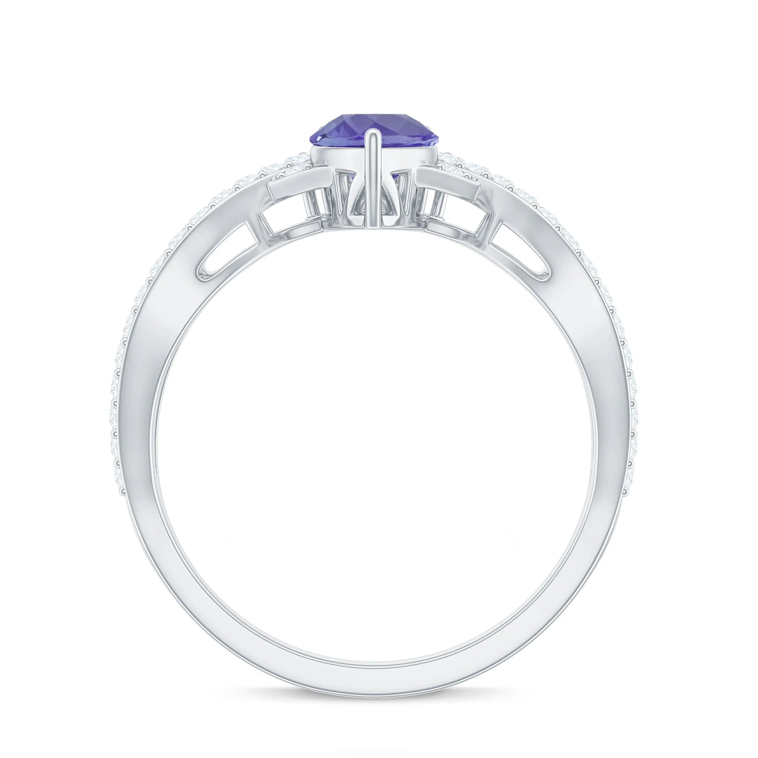 Pear Shape Tanzanite Solitaire Crossover Ring with Diamonds