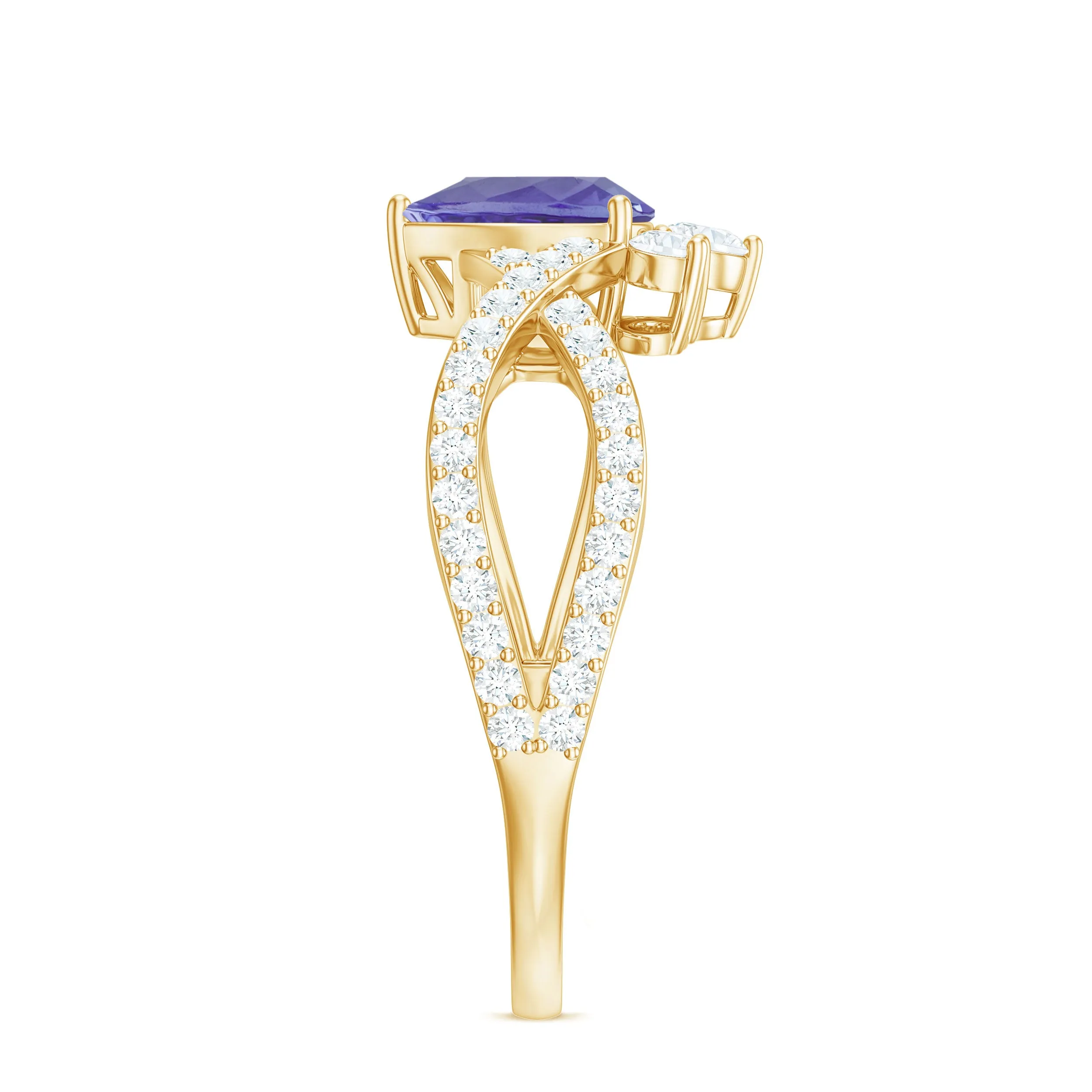 Pear Shape Tanzanite Solitaire Crossover Ring with Diamonds