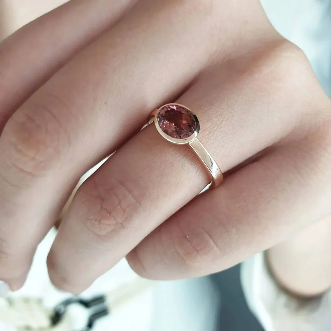 Pink tourmaline ring gold