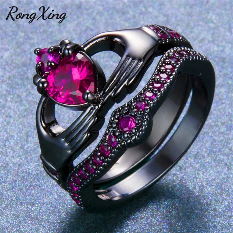 Pink Zircon Heart Claddagh Rings