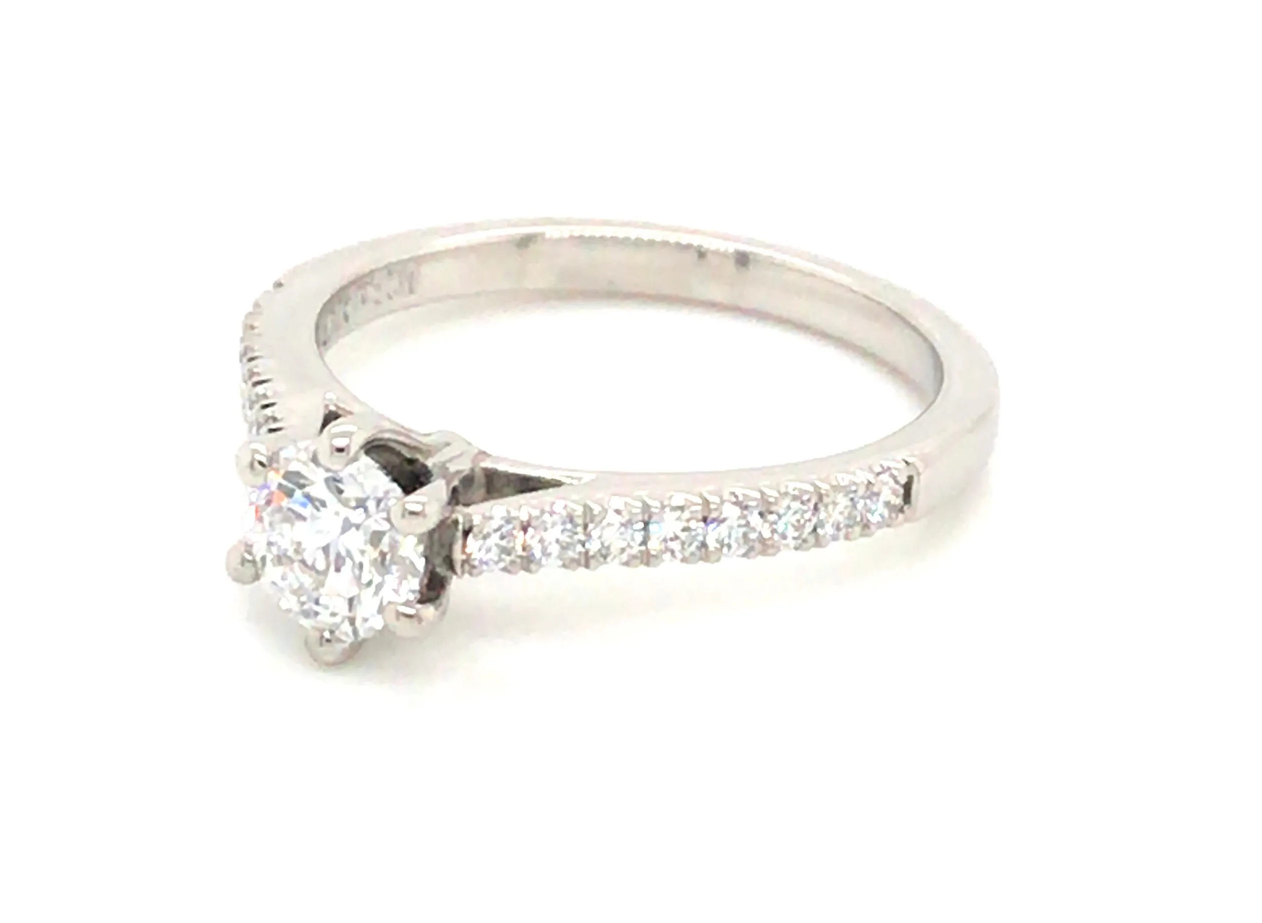 Pippa - Platinum 0.79ct Earth Grown Six Claw Solitaire Diamond Engagement Ring With Castle Set Diamond Shoulders