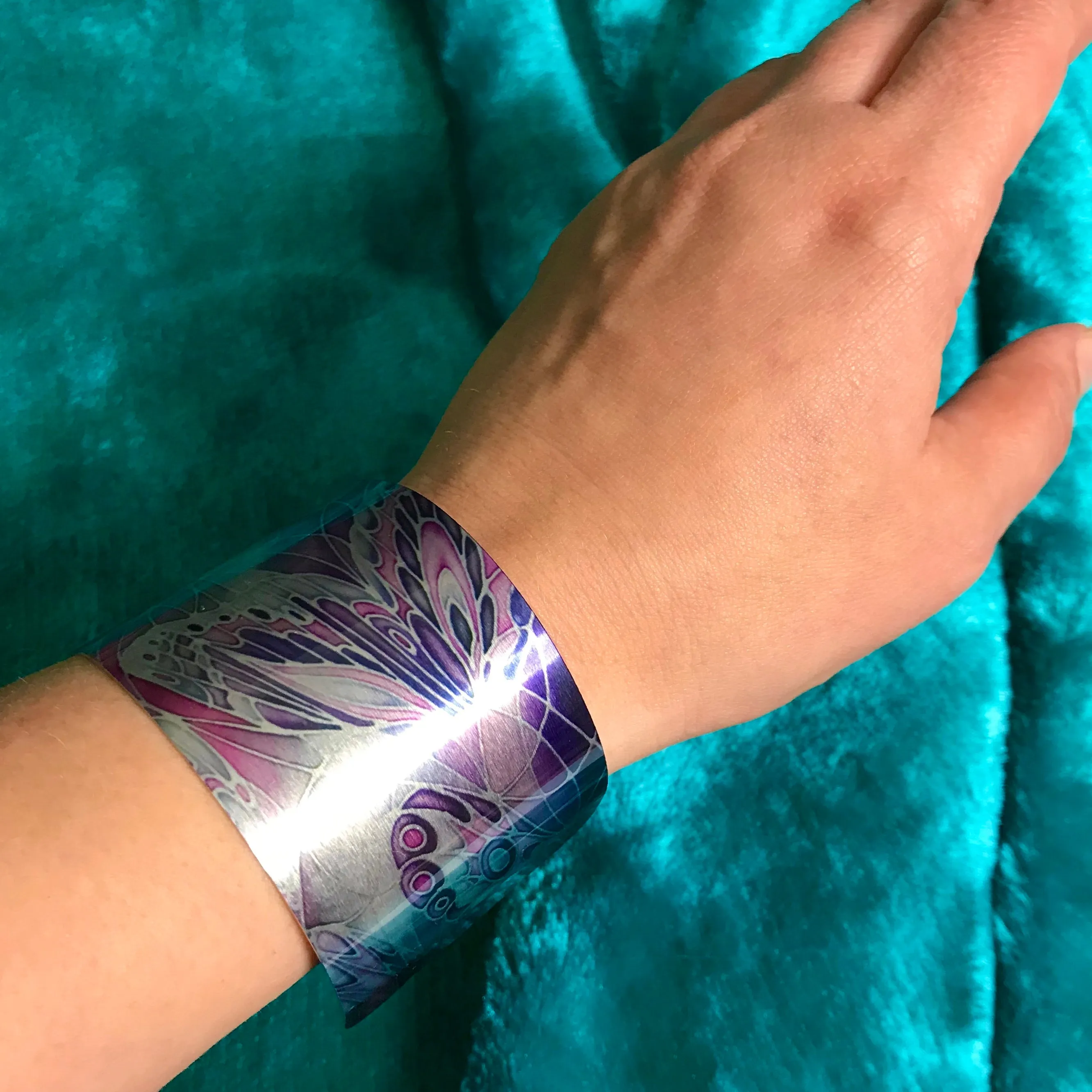 Pretty Purple Butterfly Statement Cuff Bracelet - easy wear lightweight aluminium.