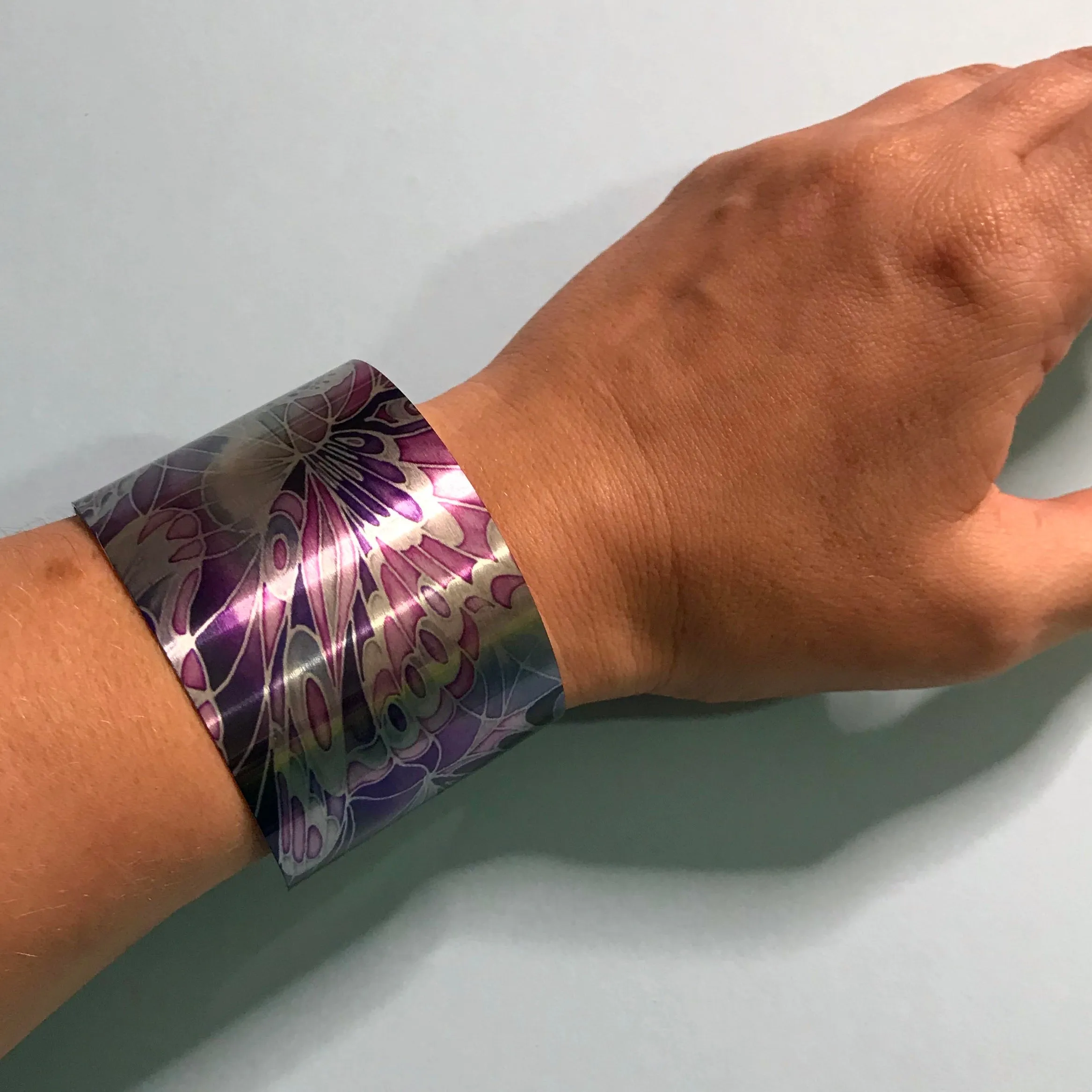 Pretty Purple Butterfly Statement Cuff Bracelet - easy wear lightweight aluminium.