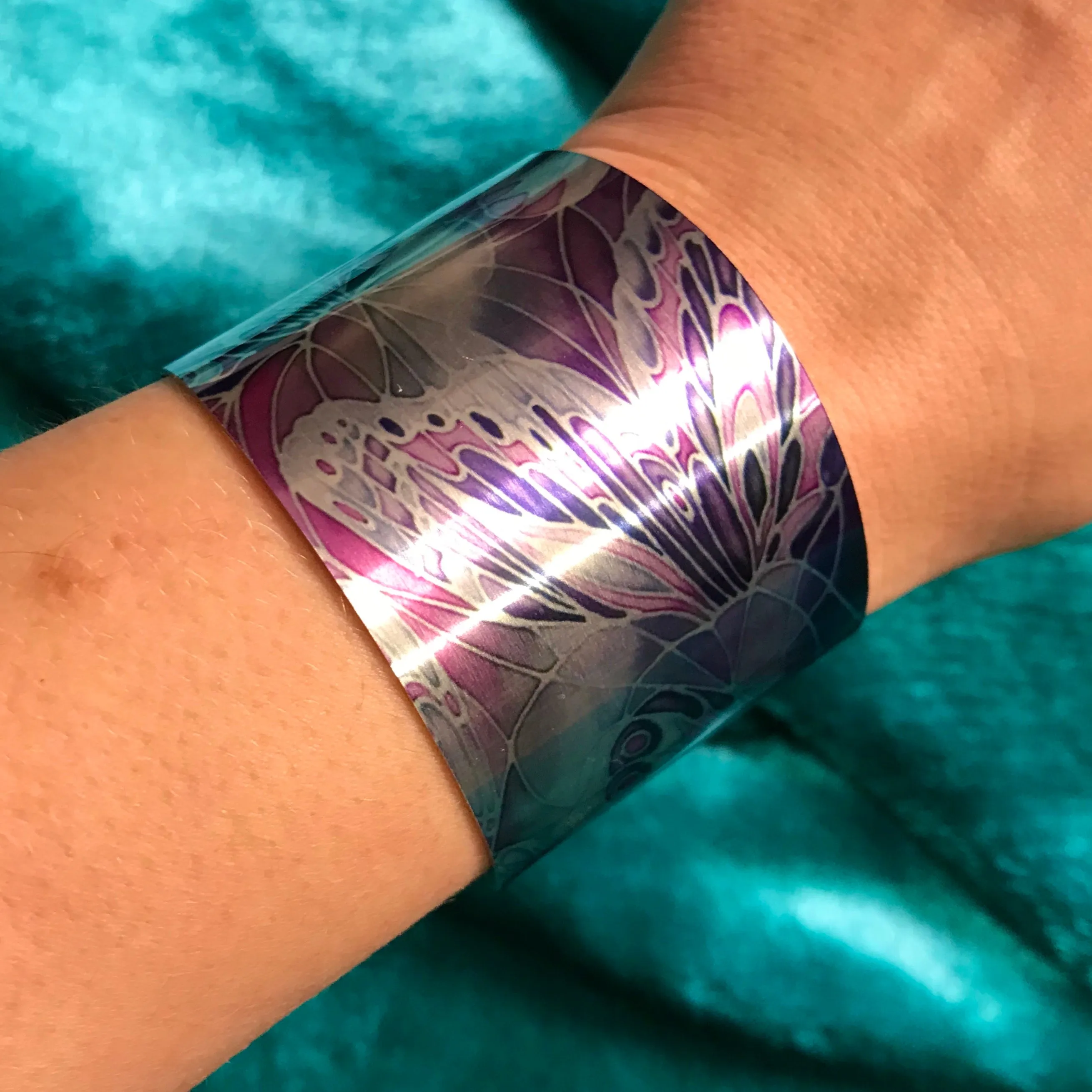 Pretty Purple Butterfly Statement Cuff Bracelet - easy wear lightweight aluminium.