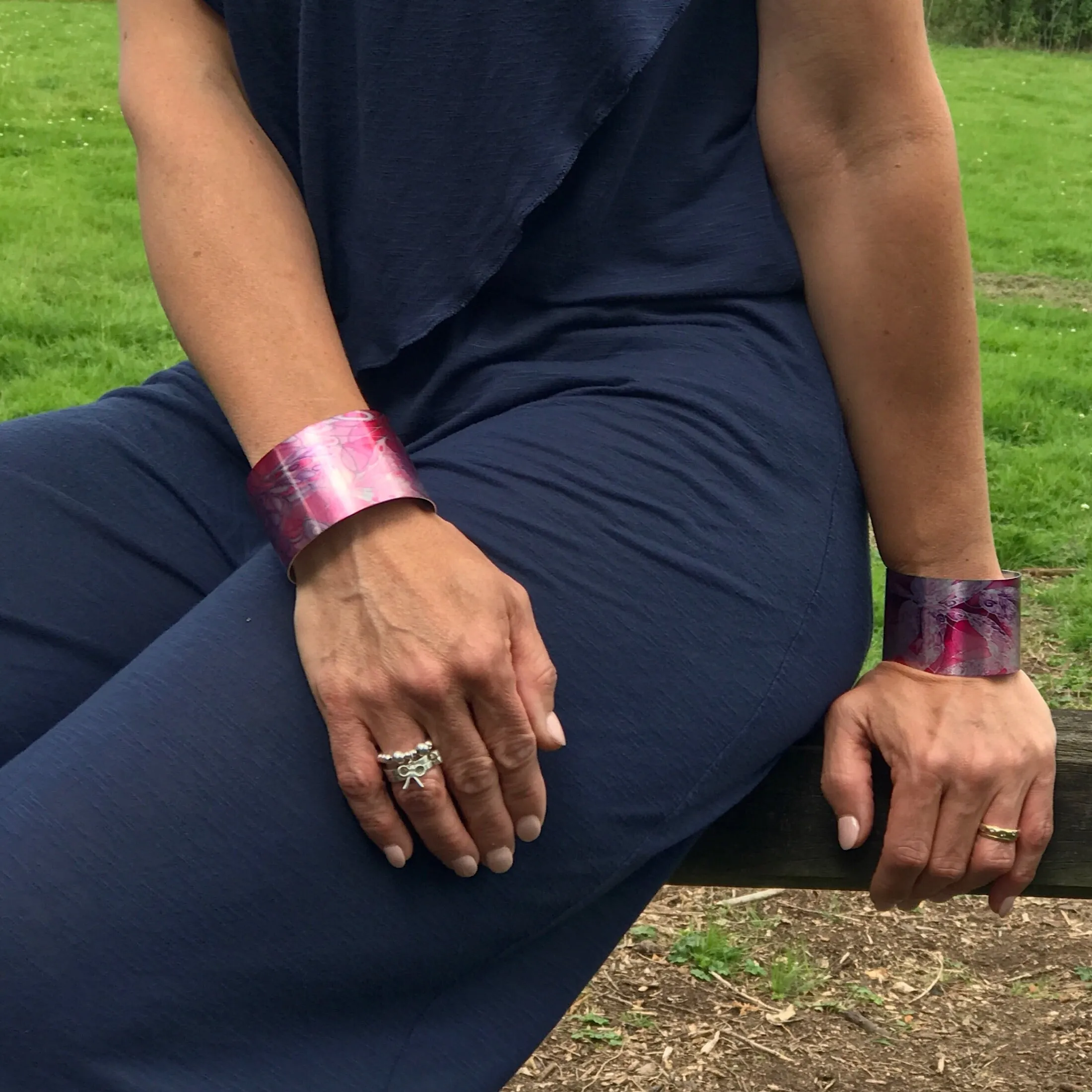 Pretty Purple Butterfly Statement Cuff Bracelet - easy wear lightweight aluminium.