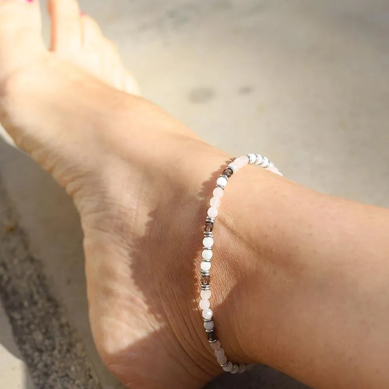 "Love & Intuition" Rose Quartz and Moonstone Delicate Anklet