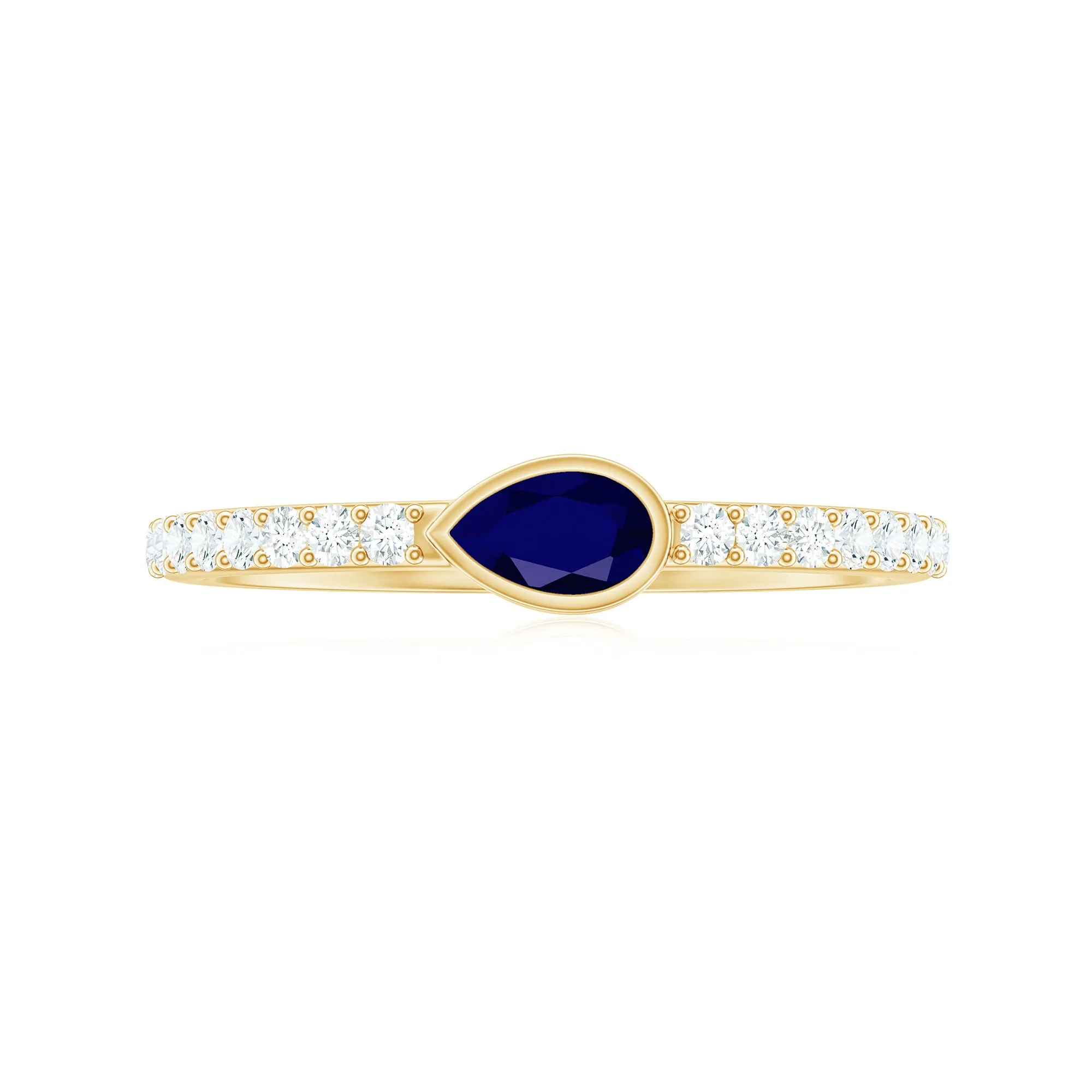 Real Blue Sapphire East West Promise Ring with Diamond