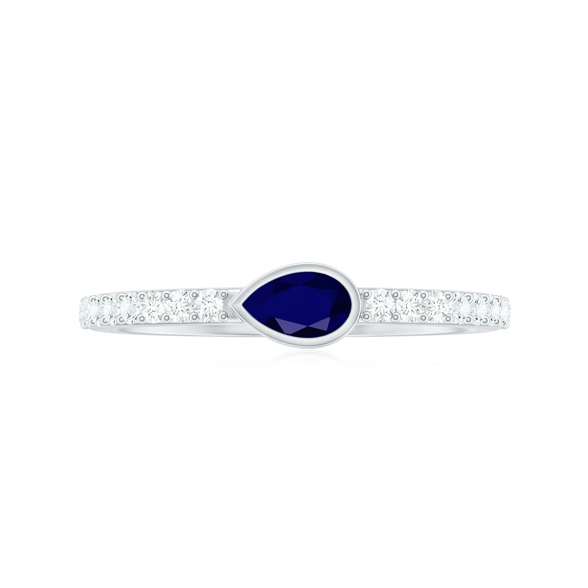 Real Blue Sapphire East West Promise Ring with Diamond