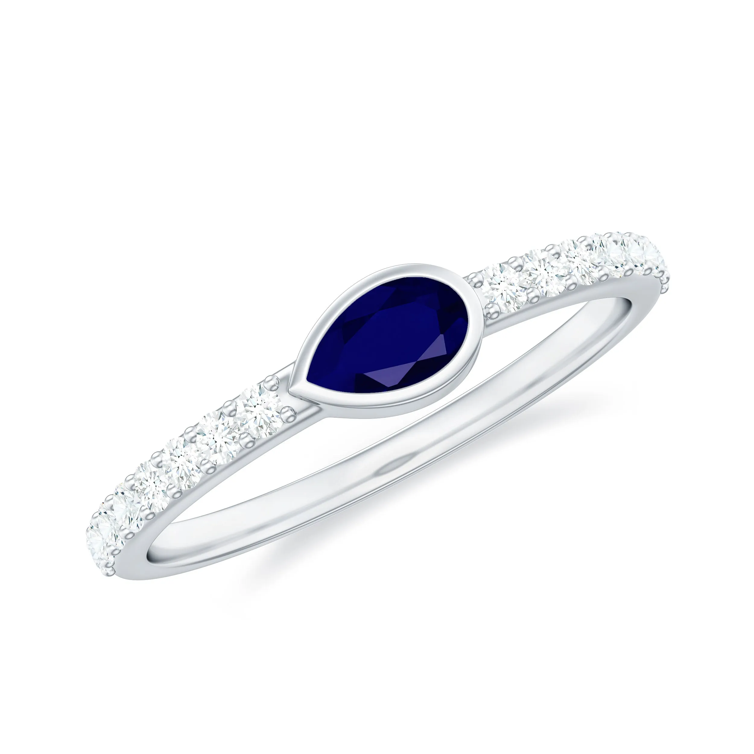 Real Blue Sapphire East West Promise Ring with Diamond