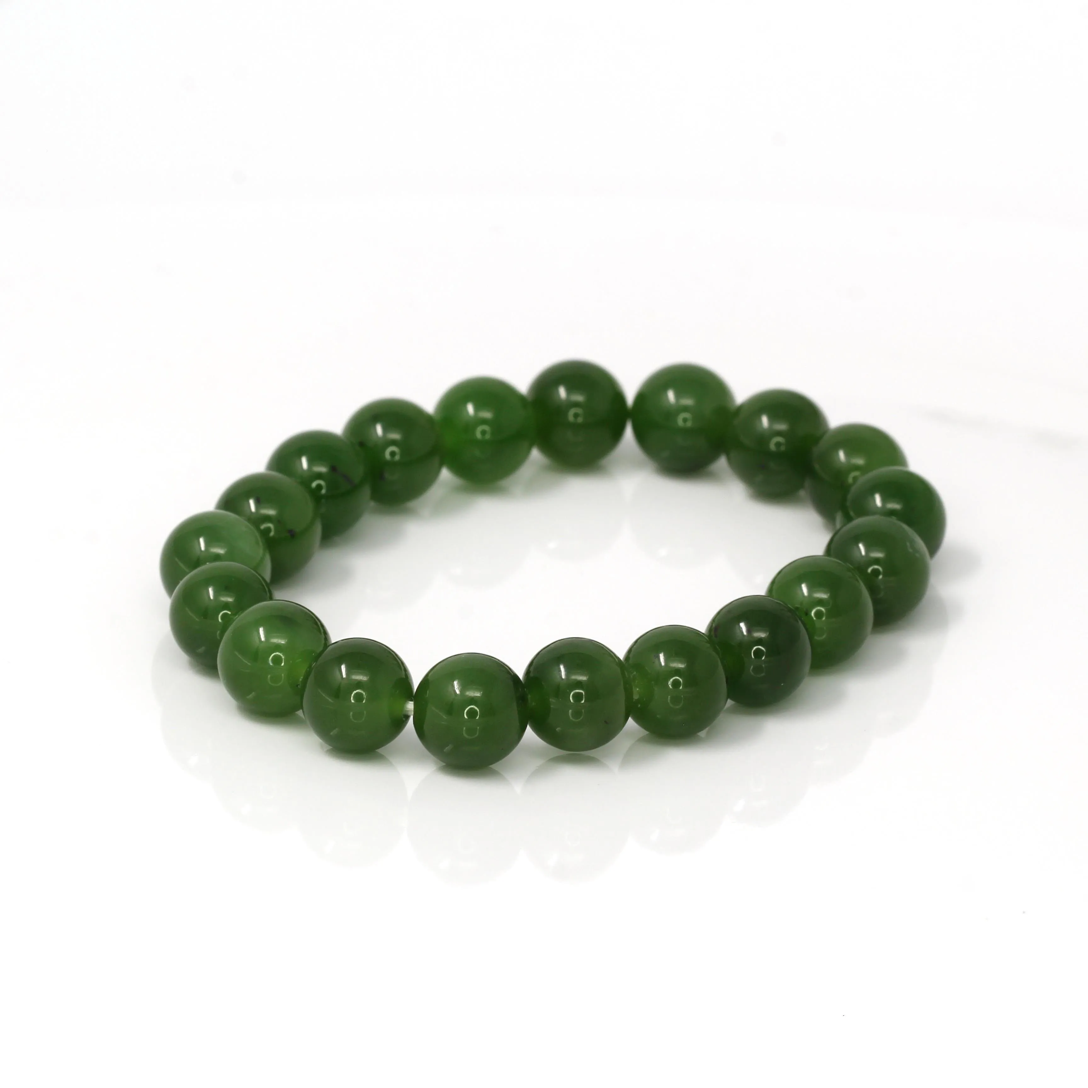 RealJade® Genuine Green Nephrite Jade Round Beads Bracelet Bangle ( 8mm )