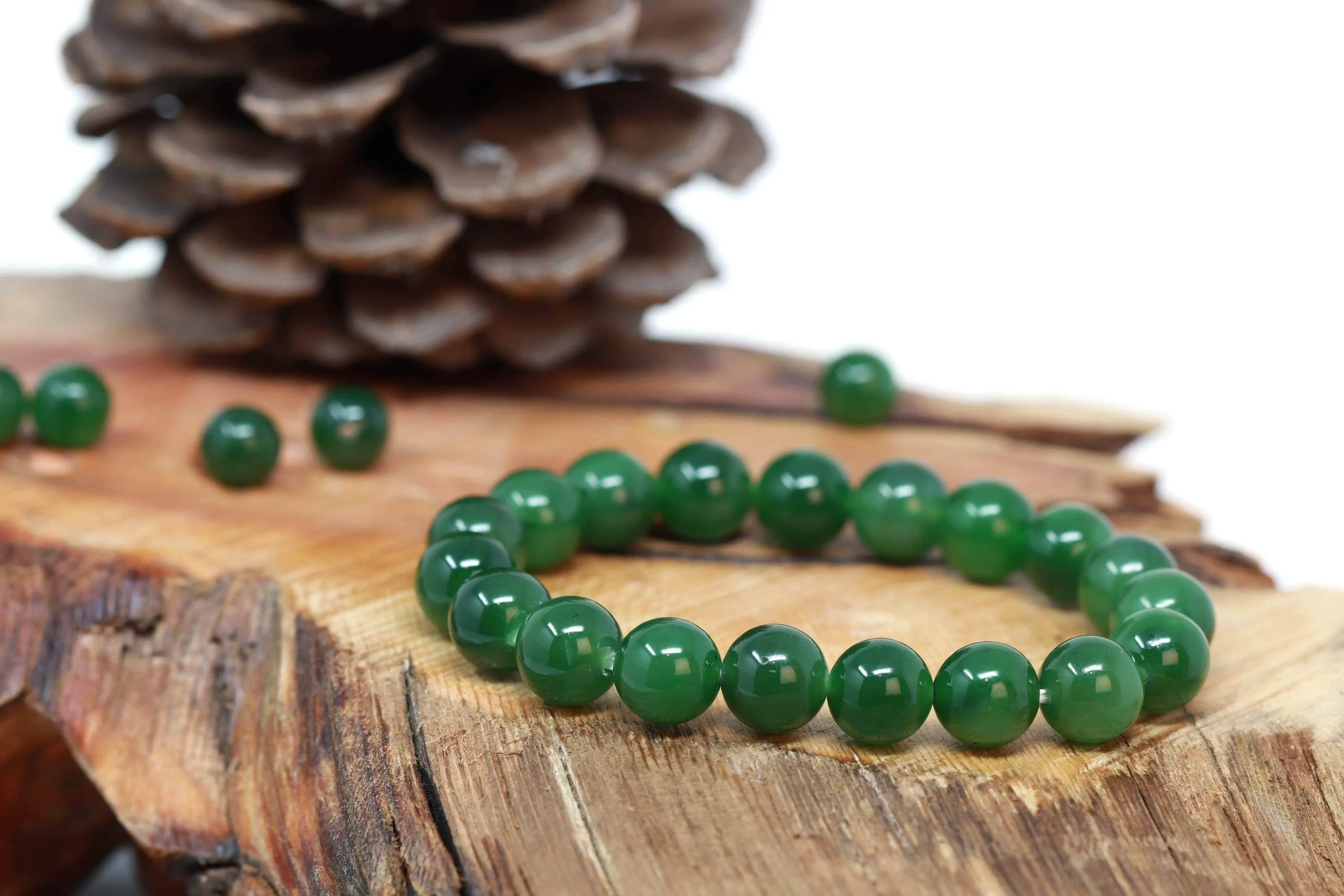 RealJade® Genuine Green Nephrite Jade Round Beads Bracelet Bangle ( 8mm )