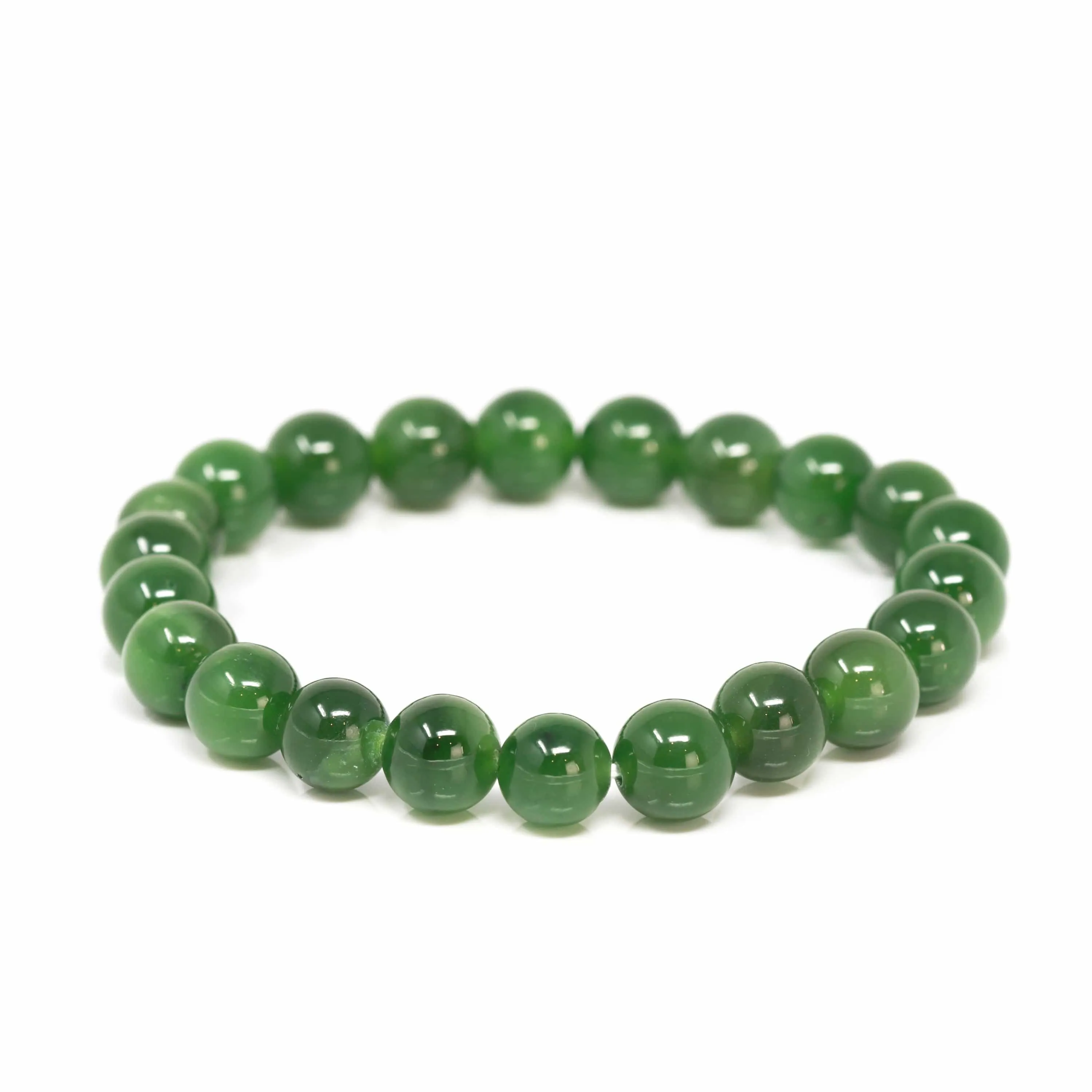 RealJade® Genuine Green Nephrite Jade Round Beads Bracelet Bangle ( 8mm )